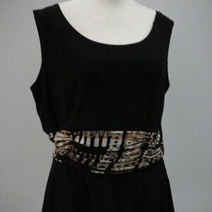 Perceptions New York Black Sleeveless Scoop Neck Tank Top Brown Tan Sash-Size 12
